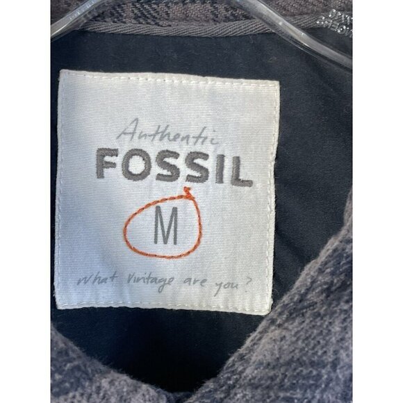 𝅺Fossil Flannel Shirt Utility Jacket Plaid Gray Shacket Size M Medium Pockets - Picture 3 of 9
